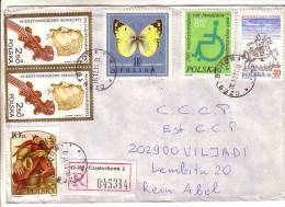 GOOD POLAND " REGISTERED " Postal Cover To ESTONIA 1986 - Good Stamped: Invalid ; Post ; Music ; Butterfly - Covers & Documents