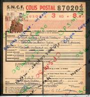 Colis Postaux Bulletin D´expédition 8.6fr 3kg Timbre 2.70fr Barré 3.0fr N° 870203 Cachet Gare SNCF PARIS-VAUGIRARD ETAT - Briefe U. Dokumente