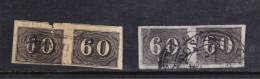 O) 1850 BRAZIL, INCLINADOS 60 REIS, SC 24, NICE TWO PAIRS, ONE WHITE PAPER, AND THE OTHER ONE IS YELLOW PAPER E= 100 - Nuevos