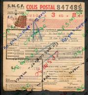 Colis Postaux Expédition 8.6fr 3kg Timbre 2.70fr Barré 3.0fr N° 847489 Cachet Gare SNCF LA FERTE MILLON EST Et SAUMUR RD - Cartas & Documentos