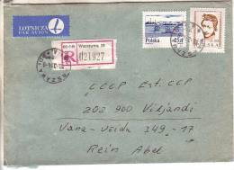 GOOD POLAND " REGISTERED " Postal Cover To ESTONIA 1988 - Good Stamped: Art ; Ships - Briefe U. Dokumente