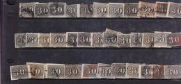 O) 1850 BRAZIL, INCLINADOS 30 REIS, SC 23 NICE LOT, PAPER VARIETIES, CANCELLATIONS, SHADES, E= 200 USD . - Ungebraucht