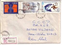 GOOD POLAND " REGISTERED " Postal Cover To ESTONIA 1988 - Good Stamped: Church ; Music ; Fish / Animal - Lettres & Documents