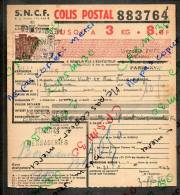 Colis Postaux Bulletin D'expédition 8.6fr 3kg N° 883764 Cachet Gare SNCF OUEST PARIS-BATIGNOLLES MESSAGERIES - Cartas & Documentos