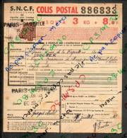 Colis Postaux Bulletin D´expédition 8.6fr 3kg N° 886833 (cachet Gare SNCF PARIS-BASTILLE EST) - Cartas & Documentos