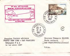 LETTRE PREMIER VOL PARIS -NEWYORK-SANFRANCISCO PAN AMERICAN -31-3-1967 - Eerste Vluchten