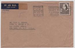 Australia Cover Sent Air Mail To USA Sydney 6-3-1953 Single Stamped - Lettres & Documents