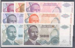 Republika Srpska Bosnia & Herzegovina Paper Money 7 Bills 1993 UNCIRCULAR ** - Bosnië En Herzegovina