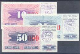 Bosnia & Herzegovina Paper Money Bills RED Overprint 1992 UNCIRCULAR ** - Bosnië En Herzegovina