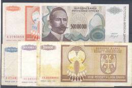 Republika Srpska Bosnia & Herzegovina Paper Money 5 Bills 1993 - Bosnien-Herzegowina