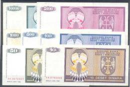 Republika Srpska Bosnia & Herzegovina Paper Money Bills The Complete Series 1992 - Bosnie-Herzegovine