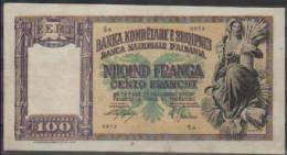 Albania Paper Money Bill Of 100 Franga 1944 - Albanien