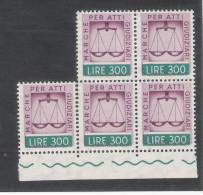 5 Marche Per Registrazione Nuove**, Verde Lilla, L.300 1961-75 VARIETA' - Steuermarken