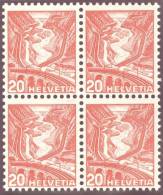 Schweiz 1936 Landschaft Leventina 20 Rp. Im Viererblock ** Postfrisch Zu#205Ay, Mi#301IIy - Unused Stamps