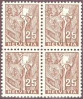 Schweiz 1935 Landschaft Viamala 25 Rp. Im Viererblock ** Postfrisch Zu#199, Mi#275 - Unused Stamps