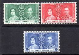 Hong Kong GVI 1937 Coronation Set Of 3, Lightly Hinged Mint - Nuevos