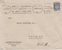 Norway Cover Scott #122 Facit #116 30o Posthorn, Blue Posted Oslo 5 VIII 27 To USA - Storia Postale