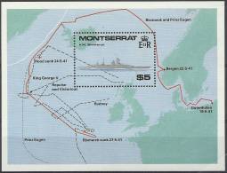 MONTSERRAT - 1990 World War II Battle Ships Souvenir Sheet. Scott 735. MNH ** - Montserrat