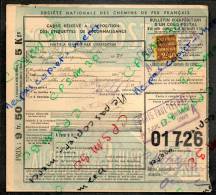 Colis Postaux Bulletin D'expédition 9.50fr 5kg Timbre 2.40fr N° 01726 (cachet Gare SNCF PARIS PAUL LELONG) Heure Limite - Briefe U. Dokumente