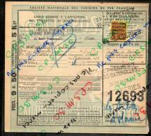 Colis Postaux Bulletin Expédition 9.50fr 5kg Timbre 2.40fr N° 12693 Cachet Gare SNCF OUEST PARIS-BATIGNOLLES MESSAGERIES - Cartas & Documentos