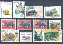 TIMBRES - ANIMAUX & FAUNE - MAMMIFÈRES - RHINOCÉROS - LOT DE TIMBRES OBLITÉRÉS - Rhinocéros