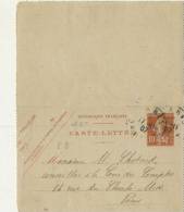 CARTE LETTRE ENTIERS POSTAUX 1907 # SEMEUSE 10C # CORRESPONDANCE  INTERIEUR - Cartes-lettres