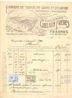FRASNES Lez GOSSELIES - Facture Des Ets Gillain Frères - Fabrique De Tissus En Laine Et Coton 1933 - 1900 – 1949