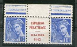 Paire De N°407**-REPIQUAGE Expo Dijon 1942 Sur Inter Marge-bord De Feuille-Verso Noir D'album Sur Gomme - 1932-39 Peace