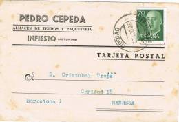 0548. Tarjeta Privada INFIESTO (Oviedo) 1962. Tejidos CEPEDA - Lettres & Documents