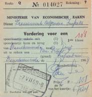 DENDERMONDE N°7 Op "Vordering Voor Een Spoorkaartje / Bulletin De Réquisition Pour Un Billet De Chemin De Fer" - Andere & Zonder Classificatie