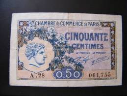 BON POUR 50 CENTS   1920  CHAMBRE DE COMMERCE DE PARIS - Handelskammer