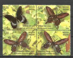 INDIA, 2008, Endemic Butterflies Of Andaman And Nicobar Islands,  Setenant Block, 4 V, MNH, (**) - Ungebraucht