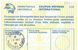 8741# GREAT BRITAIN COUPON REPONSE INTERNATIONAL Obl WENTOVER AYLESBURY BUCKS 1981 UNION POSTALE INTERNATIONALE - Lettres & Documents