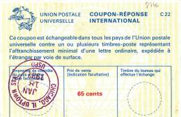 8746# UNITED STATES COUPON REPONSE INTERNATIONAL Obl CHICAGO IL UPTOWN 1982 65 Cents REPLY COUPON UNIVERSAL POSTAL UNION - Lettres & Documents