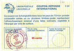 8747# UNITED STATES COUPON REPONSE INTERNATIONAL Obl SAVANNAH GEORGIA 1984 65 Cents REPLY COUPON UNIVERSAL POSTAL UNION - Storia Postale