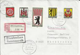 ALEMANIA DDR CC CERTIFICADA ESCUDOS DE CIUDADES BERLIN OSO FRANKFURT ODER ERFURT DRESDEN COTTBUS - Briefe U. Dokumente