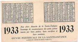 Petit Calendrier 3 Volets/Oeuvre Pontificale De La Sainte Enfance/Chine/ 1933    CAL118 - Formato Piccolo : 1921-40