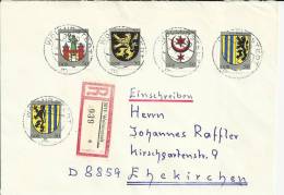 ALEMANIA DDR CC CERTIFICADA ESCUDOS HERALDICOS CIUDADES MAGDEBURG GERA KARL MARX STADT LEIPZIG HALLE LEON CASTILLO - Sobres