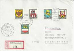 ALEMANIA DDR CC CERTIFICADA ESCUDOS HERALDICOS CIUDADES POSTDAM NEUBRANDENBURG SCHWERIN SUHL ROSTOCK - Enveloppes