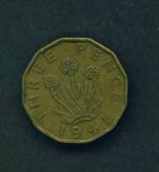 GREAT BRITAIN  -  1941  3 Pence  Circulated As Scan - Autres & Non Classés