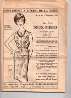 Supplément à L´Echo De La Mode N°48 , 1960 - Patron D´ Un Faux Deux-pièces - Mode