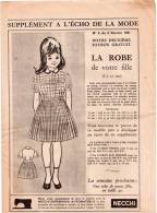 Supplément à L´Echo De La Mode N°6 , 1961 - Patron De Robe De Votre Fille 8 à 10 Ans - Fashion