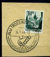 Württemberg  Mi.N°22 Plf. I Farbfleck über Tanne, Gestempelt Auf Briefstück Mit Sonderstempel (14b) Trossingen, Weltbek - Württemberg