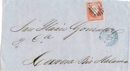 0562. Frontal  SAN SEBASTIAN 1858, Fechador Tipo I Azul - Storia Postale