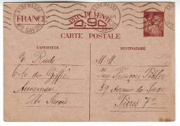 France,entier Postal Stationery 1941 Annemasse Savoie To Paris - Covers & Documents