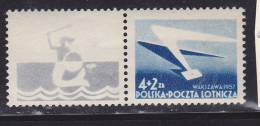 POLOGNE N°  PA 40 4Z + 2Z BLEU TENANT A VIGNETTE 7E EXPOSITION PHILATELIQUE DE VARSOVIE NEUF SANS CHARNIERE - Unused Stamps