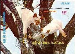 GUINEE EQUATORIALE Chats Bloc Feuillet OBLITEREE - Domestic Cats