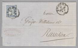 Heimat ZH Horgen 1865-01-31 Brief Nach Russikon Mit 10Rp. Blau Sitzende Helvetia - Storia Postale