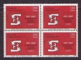 1969 TURKEY 50TH ANNIVERSARY OF INTERNATIONAL LABOR ORGANIZATION ILO BLOCK OF 4 MNH ** - OIT