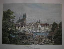 Allemagne - Vue Générale De Lübeck - Gravure Originale - 1878 - Aquarellée à La Main. - Sonstige & Ohne Zuordnung